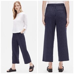 NEW Eileen Fisher Navy Blue white Pinstripe Wide Leg Crop Trouser Pant Size XL